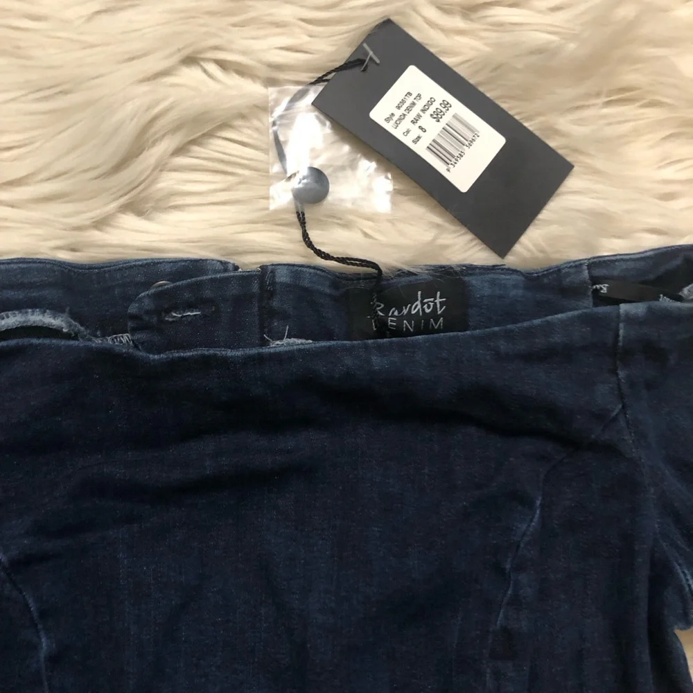 Bardot Lucinda Bell Sleeve Off Shoulder Denim Indigo Blue Cropped Top size 8 NWT